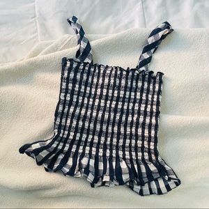 Navy Blue and White Crop Top